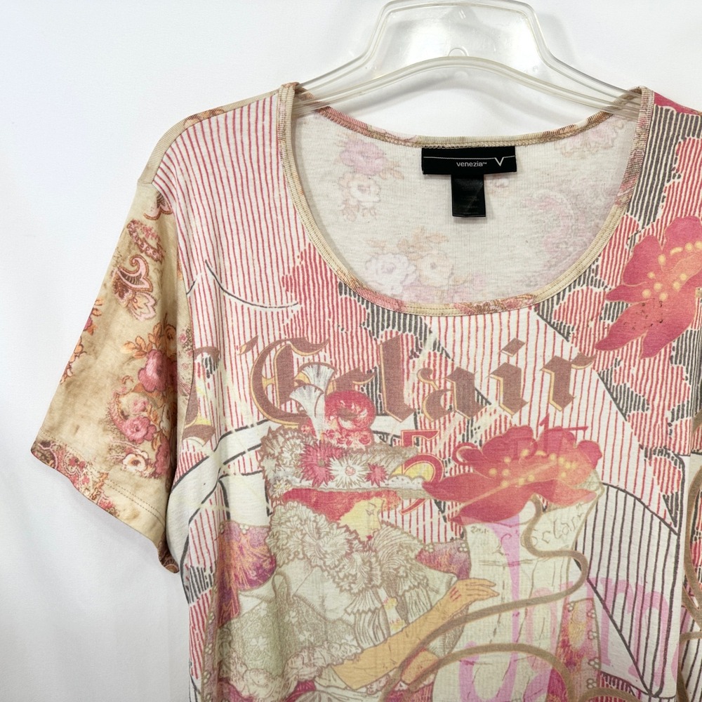 Venezia Plus 18/20W Top Y2K Art Nouveau French Graphic Mixed Print Grunge 578 - Picture 3 of 9
